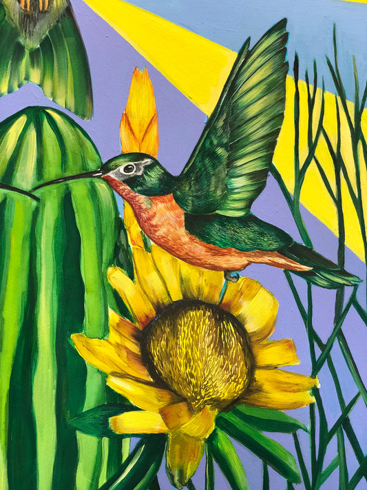 "Colibrí de tres cabezas"Óleo sobre Lienzo Valentina Rosende Arte